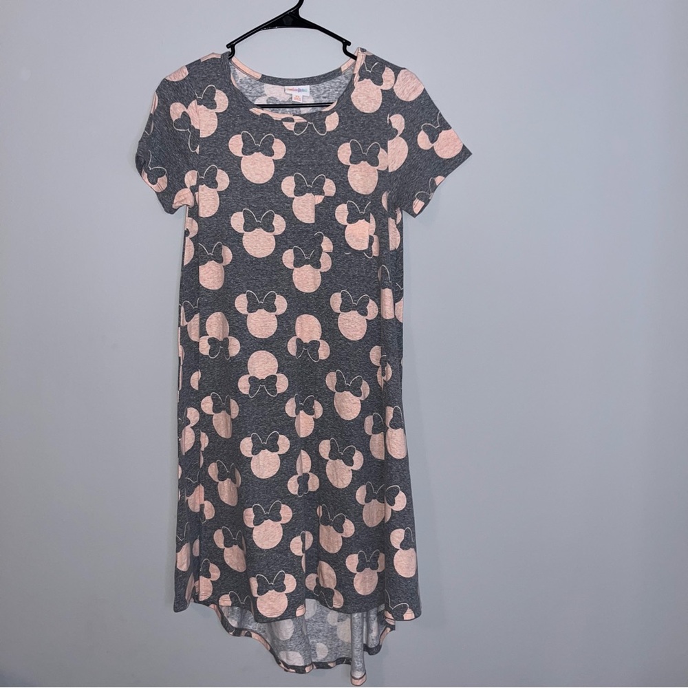 LuLaRoe Gray and Pink Minnie Mouse Midi Dress XS